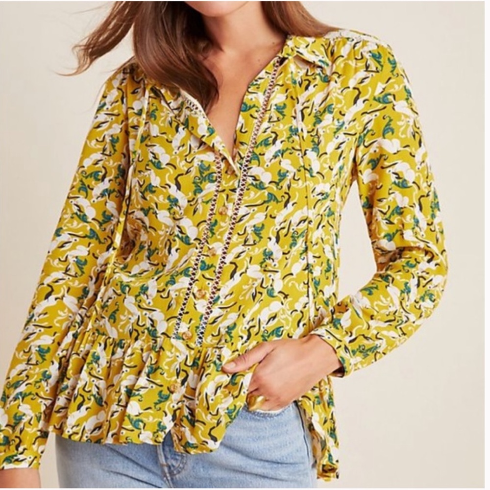 Anthropologie Maeve Janie Peasant Top Rabbit Print